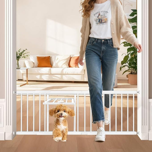 Dog Gate - 16.5" Small Pet Safety Gates,Easy to Step Over, 13.77"-41.3" Adjustable Extra Wide, Pressure Mounted Metal Doggy Gtae for Indoor,Kitchen