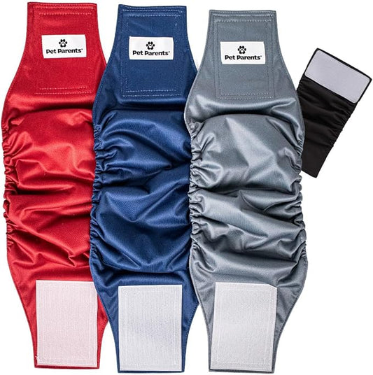 Pet Parents® Washable Belly Bands for Male Dogs (3pack) + Extendrs® of Durable Dog Diapers Male, Premium Male Dog Diapers & Dog Wraps (X-Large, Kingsmen)