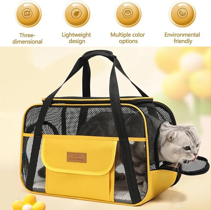 Pet Carrier, Airline Approved Small Dog Cat Carrier, Collapsible Travel Dog Bag, Dog Soft-Sided Carriers with Secure Zippers and Anti-Scratch Mesh(Brown)