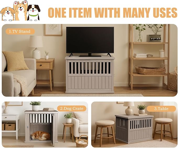 ATMLT Dog Crate Furniture for Medium Dogs, 30" Dog Kennel Indoor with Lockable Latch, Modern Dog Cage End Table, Escape-Proof and Chew-Proof, Durable and Sturdy, Light Brown