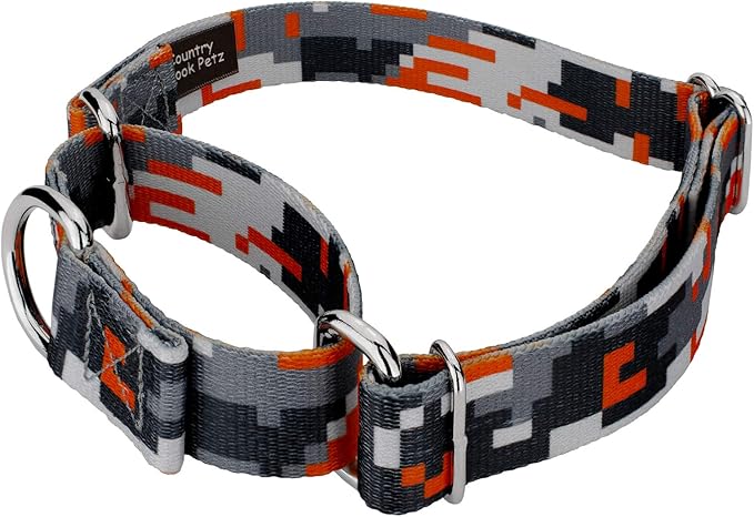 Country Brook Petz - Orange Digital Camo Martingale Dog Collar - Camouflage Collection Featuring Rugged Designs (1/2 Inch, Extra Small)