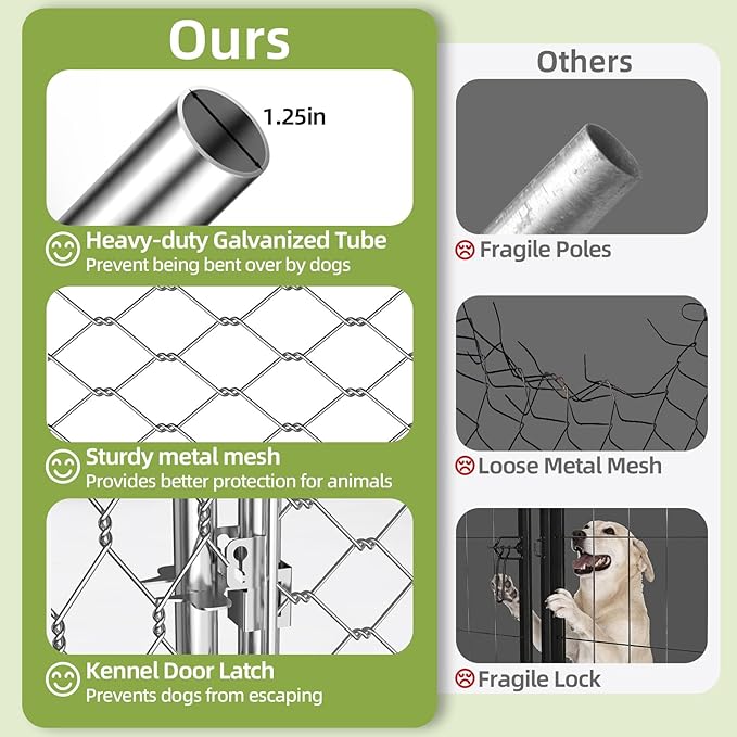9.1x9.1FT Outdoor Dog Kennel, Heavy Duty Metal Dog Enclosure with Waterproof Oxford Cover & Security Lock, Galvanized Wire Mesh Hexagonal Dog Run for Large Dogs & Small Animals(109x109x95IN)