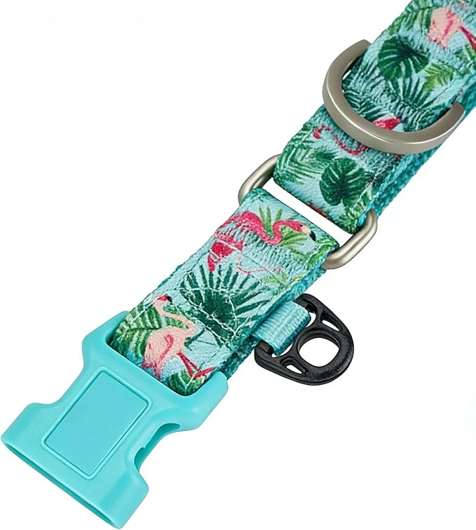 Martingale Dog Collar,Flamingo Pattern,with Safety Quick Release Buckle,Escape-Proof Anti-Pull for Medium Dogs(Flamingo,M)