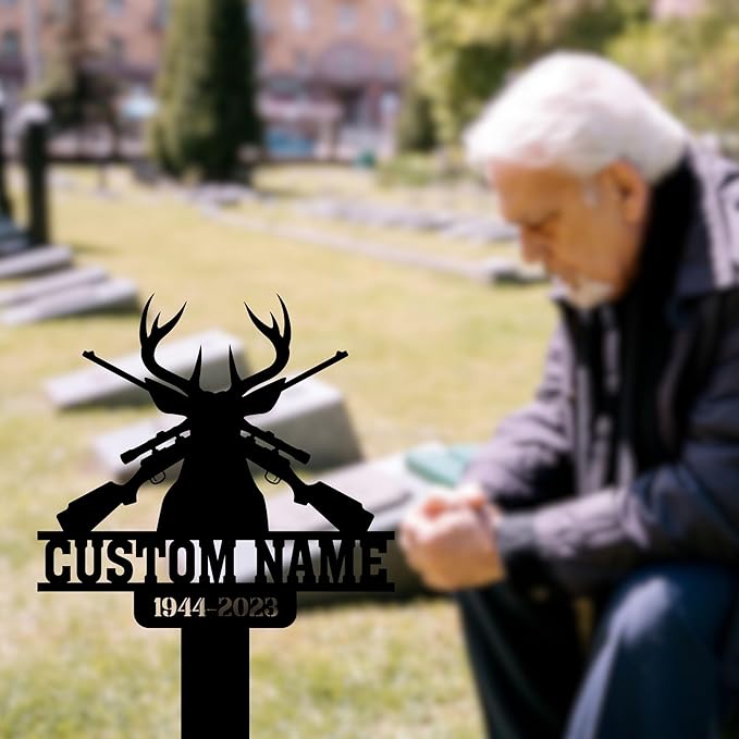 Grave Marker for Cemetery Personalized, Hunting in Heaven, Memorial Deer Hunting, Outdoor Plaque, Dad Cross, Dad Memorial Gifts, 8-24 in