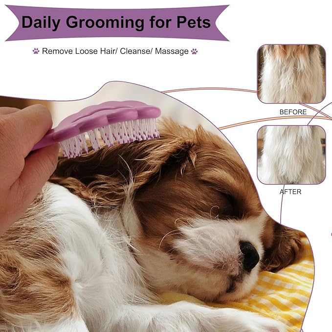 Cloud-Shaped Soft Bristle Puppy Brush for Small Dogs - Yorkie, Shih Tzu, Maltese, and Toy Poodles Grooming Tool with Detachable Lint Comb and Gift Box （Purple）