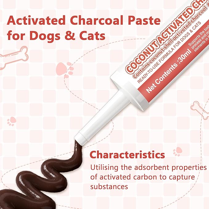 Activated Charcoal Paste for Dogs Cats, Puppy & Pet Poisoning Kit, Toxin Absorber for Pet Emergency, Aids Digestive System Recovery, 30 ml