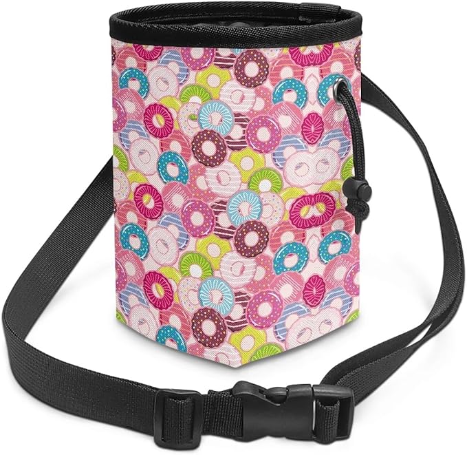 Colorful Donut Dog Treat Bag Puppy Training Pouch Animal Walking Snack Container Dog Food Dispenser Pet Feed Snack Reward Pocket for Pet Puppy Travel or Outdoor Use