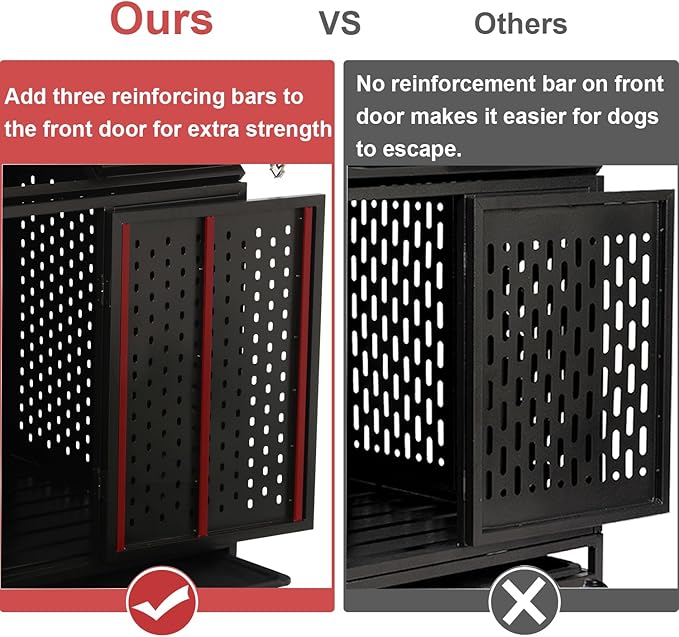 44 Inch Heavy Duty Indestructible Dog Crate with Wheels, Steel Escape-Proof Indoor Double Door High Anxiety Cage, Durable Chew-Proof Kennel with Removable Tray for Large Medium Dogs