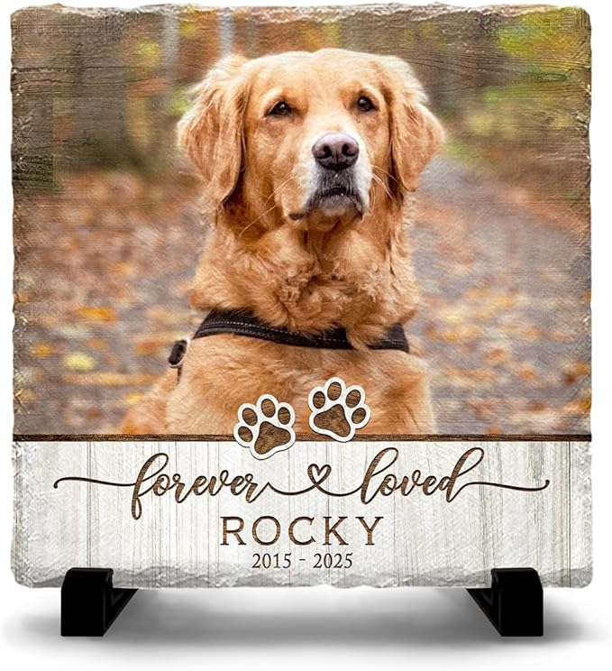 Personalized Memorial Stone - Sympathy Gift for Pet Lovers - Heart and Square Shape Headstones (Square 05)
