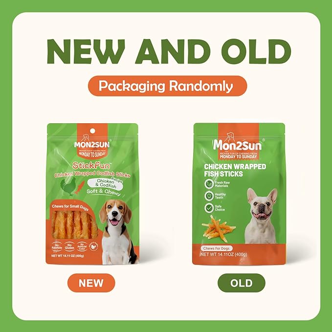 MON2SUN Rawhide Free Dog Treats Chicken Wrapped Cod Sticks for Small Dogs Healthy Training Treats Soft Snacks (14.11 Ounce -Pack of 2)