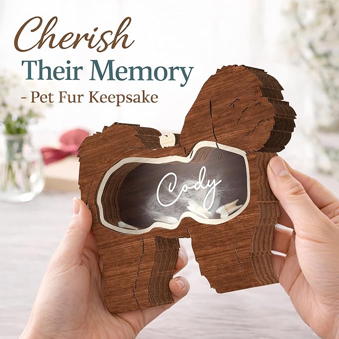 9" Shih Tzu Dog Hair Keepsake Box, Wooden Pet Urns for Dogs, DIY Pet Loss Sympathy Gifts, Unique Gift Dog Shape Standable Table Decor, Idea Gift for Pet Lover Storing Fur Teeth Ashes PSD16-24L