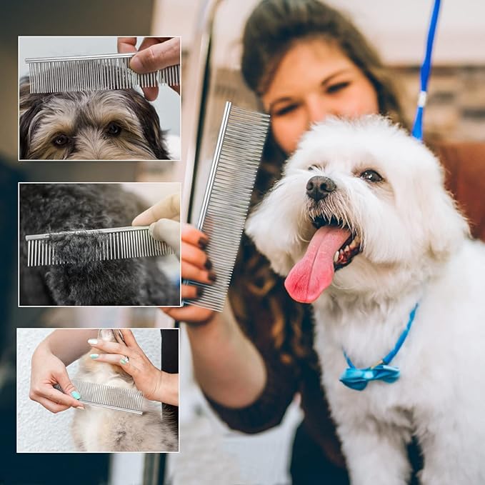 6 Pcs Dog Combs Pet Combs with Rounded Ends Stainless Steel Teeth for Long and Short Haired Pets