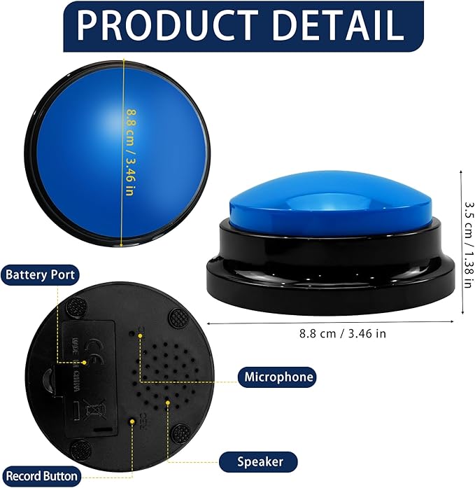 6 Pack Voice Recording Button, Dog Buttons for Communication Pet Training Buzzer, 30 Second Record & Playback for Pet, Office, Home - 6 Color