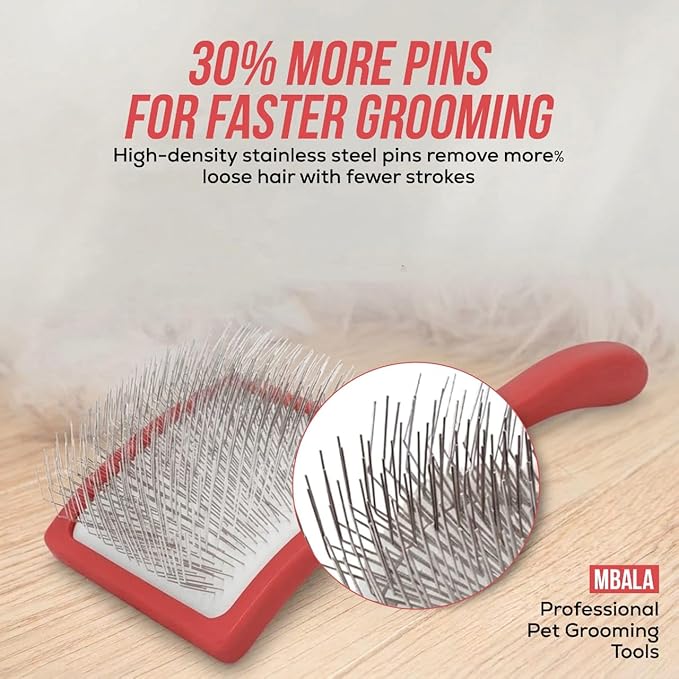 Mbala Curved Slicker Brush for Dogs – Professional Dog Brush for Shedding & Grooming, 30% More Pins, Ideal for Goldendoodles, Poodles & Long-Haired Dogs, Detangling & Deshedding, Large Coral