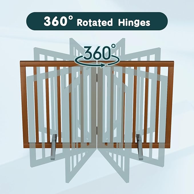 Semiocthome Dog Gate Indoor 2-Panel Freestanding Puppy Gates for The House with 2 Metal Stands 24" H Folding Wood Pet Gate for Stairs Doorway, Fully Assembled Safety Fence - Walnut
