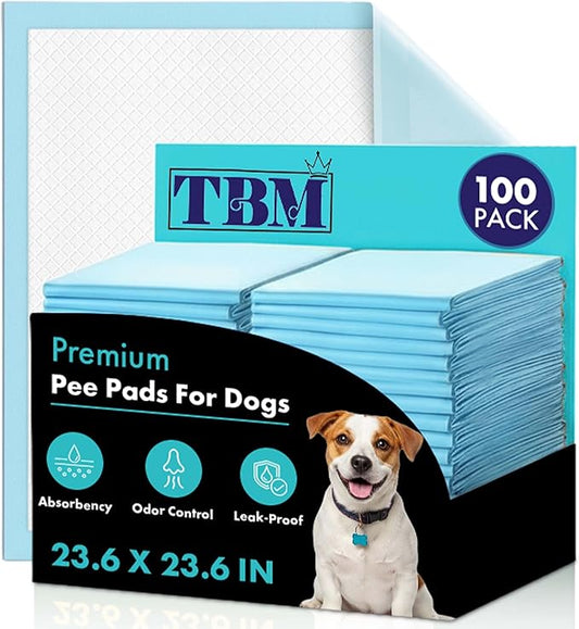 TBM Puppy Pads 100 Count - 23.6" x 23.6" - Super Absorbent Pee Pads for Dogs - Premium Leak-Proof - Pets Potty Training Essentials - Disposable Quick- Dry Pads for Puppies | Cats | Rabbits
