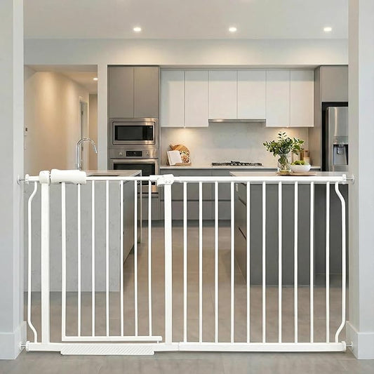 Extra Wide Baby Gates 57.5-62 Inch, Large Metal Safety Gate for Stairs, Doorways - No Drilling, Pressure Mounted Pet Gates for Kids & Dogs