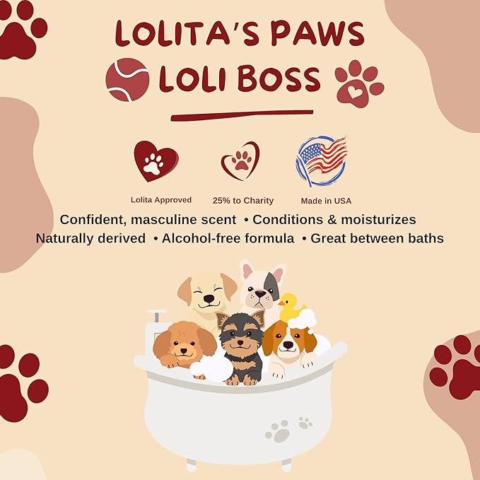 lolita's paws Loli Boss Masculine Dog Cologne – Deodorizing Pet Spray for Dogs, Conditions & Moisturizes Coat, Fresh Scent, 8 oz, Made in USA, For Him