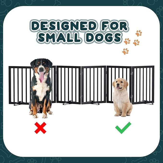Semiocthome Wood Dog Gates for The House Extra Wide, 6-Panel Freestanding Pet Gates with 4PCS Metal Stands for Doorways and Stairs, 24" H Foldable Dog Fences Indoor, Expands Up to 110" (W)- Black