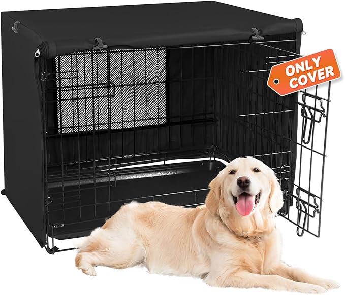X-ZONE PET 48" Dog Crate Cover for Indoor/Outdoor - Heavy Duty Polyester Pet Kennel Cover Fits for Wire Dog Cage Black