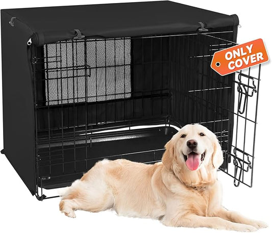 X-ZONE PET 48" Dog Crate Cover for Indoor/Outdoor - Heavy Duty Polyester Pet Kennel Cover Fits for Wire Dog Cage Black