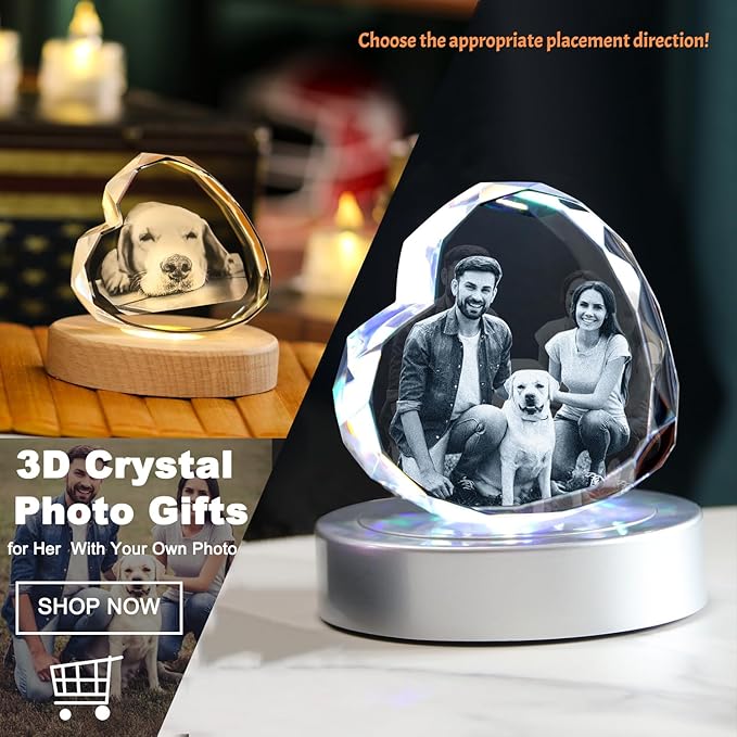 Personalized Pet 3D Crystal Photo,Pet Memorial Gifts for Dogs Cats Horses，Custom 3D Pictures,Engraved Crystal in Memory of Dog, Customized Photo Gifts