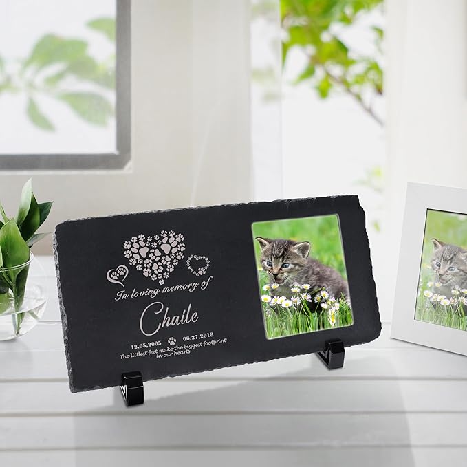 Fanery Sue Custom Cat Memorial Stones with Full Color Image, Dog Memorial Gift Garden Stones, Pet Grave Markers Personalized, All-Natural Memorial Headstone for Pet