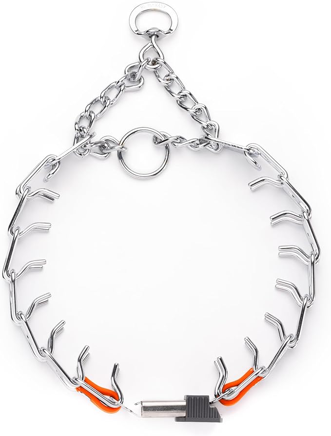 Herm Sprenger Chrome Plated Steel Dog Collar with Short Links and Quick Release ClicLock Buckle and Biothane Insert Made in Germany 20in x 3.0mm (Neck Size up to 16-17in) (Hunter Orange)