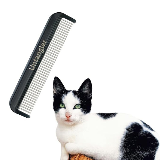Cat Comb with Silky Smooth Rotating Teeth - Clears Mats Gently and Easily (5" Ultra Fine Teeth; 7" Dual Teeth) (Black, 5")