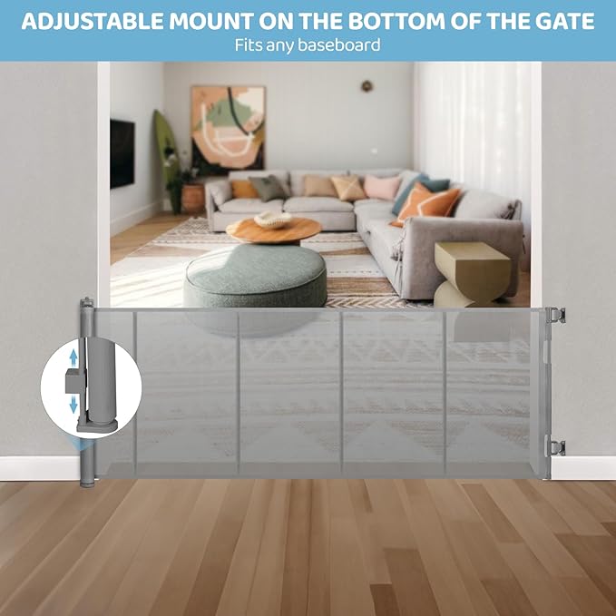 120 Inch Extra Wide Retractable Baby Gate for Large Opening, 33” Tall, Upgraded Dog Gate with Fiberglass Rods for Doorways, Indoor & Outdoor and Stairs, Gray