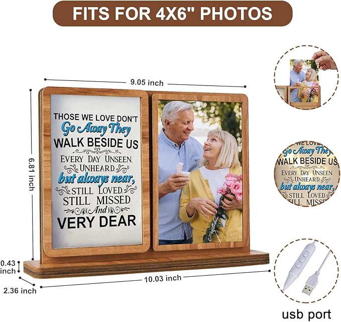 Memorial Gifts Led Picture Frame Sympathy Gifts for Loss of Loved One, 4x6 Memorial Picture Frame for Mother Mom Father Dad remembrance gifts