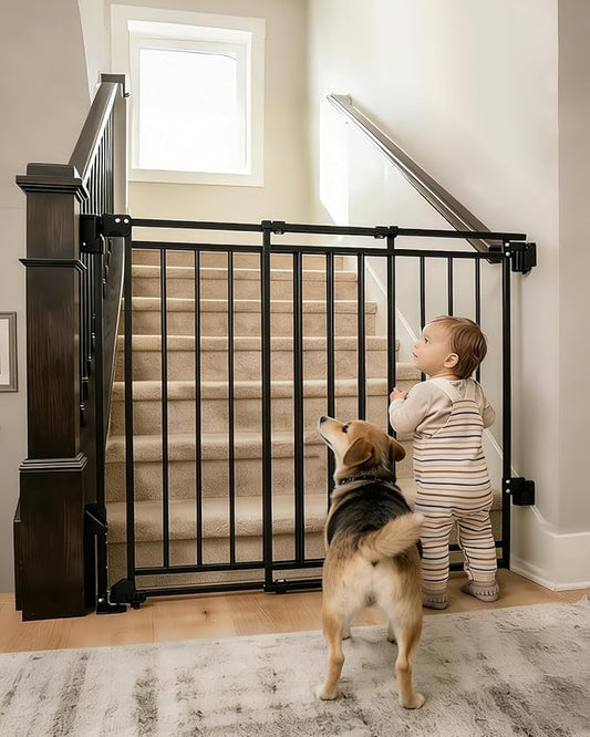 Baby Gate for Stairs, Doorways & Kitchen | 26-43" W, 29" H Extra Tall | No Bottom Bar | Hardware Mount (Drill Required) | Auto-Close & One-Handed | Walk-Thru Safety Gate for Dogs & Toddlers | Black