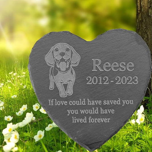 Personalized Dog Memorial Stone Pet Memorial Gifts for Loss of Dog Engraved Heart Plaque Garden Grave Decors for Cemetery Pet Loss Gifts with Stand (in Memory of Beagle)