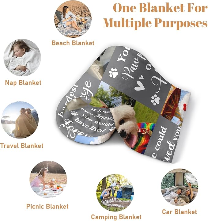 Custom Dog Memorial Blanket with Photos, Pet Memorial Gifts for Dogs, Personalized Dog Blanket with Picture Name, Sympathy Bereavement Remembrance Gifts for Pet Lovers, Cat Passing Away Gifts