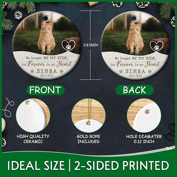 Personalized Cat Memorial Ornament, Cat Memory Gifts for Loss, Remembrance Pet, Pet Memorial Gifts, Dog Sympathy Gift, Ceramic Keepsake to Hang on Christmas Tree