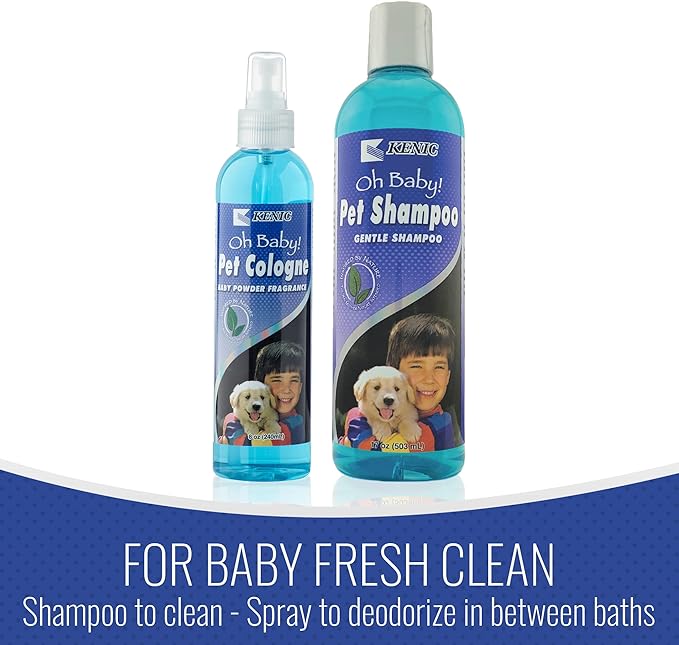 Kenic Oh Baby Pet Cologne, Long Lasting Baby Powder Scented Dog & Cat Deodorizing Spray, Freshens, Neutralizes and Shines Coat Between Baths, Made in USA