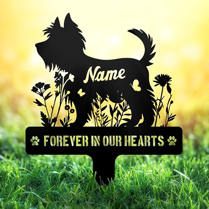 Custom Yorkshire Terrier Yorkie Dog Grave Marker, Personalized Dog Memorial Stake, Metal Pet Tombstone, Outdoor Sympathy Sign for Garden Yard Decor, Pet Loss Gift