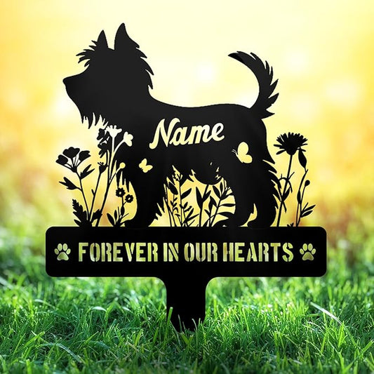 Custom Yorkshire Terrier Yorkie Dog Grave Marker, Personalized Dog Memorial Stake, Metal Pet Tombstone, Outdoor Sympathy Sign for Garden Yard Decor, Pet Loss Gift