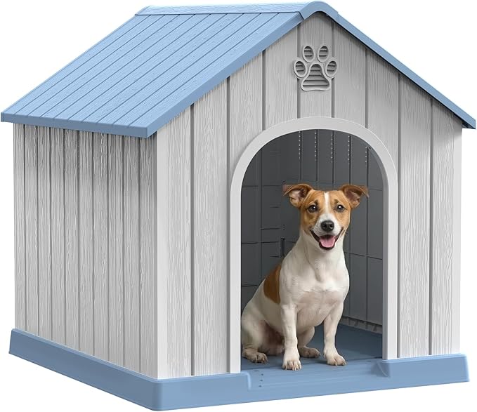 DRATO Indoor & Outdoor Dog Houses, Resin Material Pet Shelter with Waterproof Feature and Ventilated Design,Blue