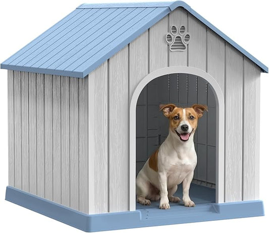 DRATO Indoor & Outdoor Dog Houses, Resin Material Pet Shelter with Waterproof Feature and Ventilated Design,Blue