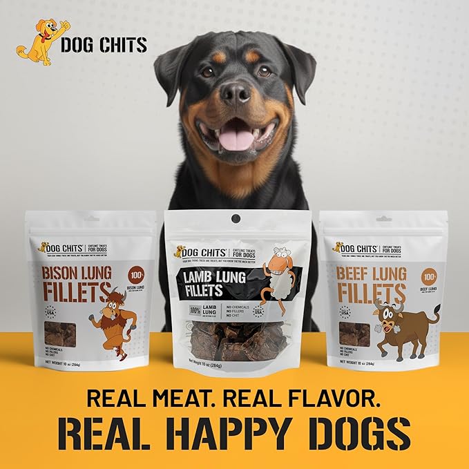 Dog Chits Beef Lung Fillets Dog and Puppy Treats – All Natural Chews for Dogs – Grain-Free, High-Protein, Low Fat Single Ingredient Dog Treat – Ideal for All Dogs – Large, 5 oz – Made in USA