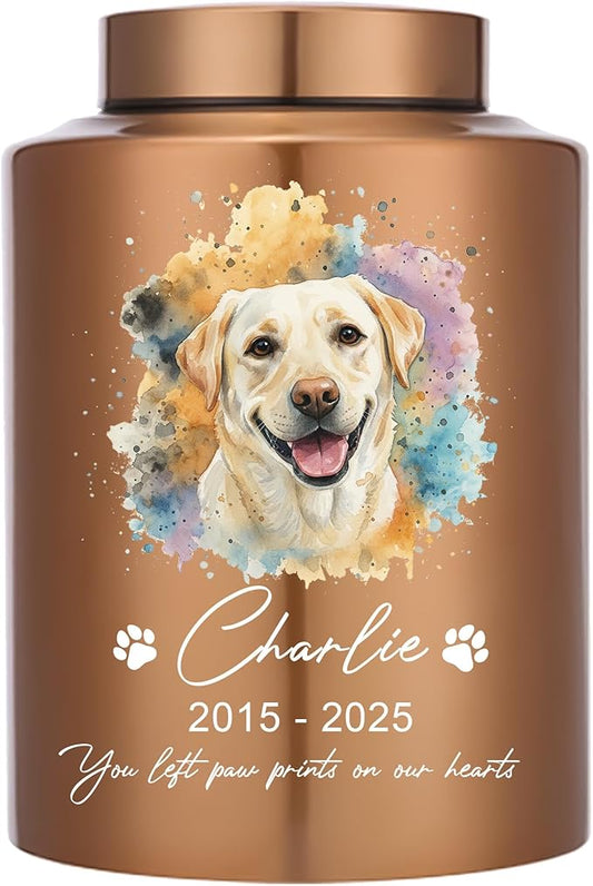 Dog Urns for Ashes Personalized Pet Ashes Urn Custom Keepsake with Name and Photo Cat Cremation Memorial Urn for Loss of Dogs or Cats Engraved Pet Funeral Urns (Watercolor Painting)
