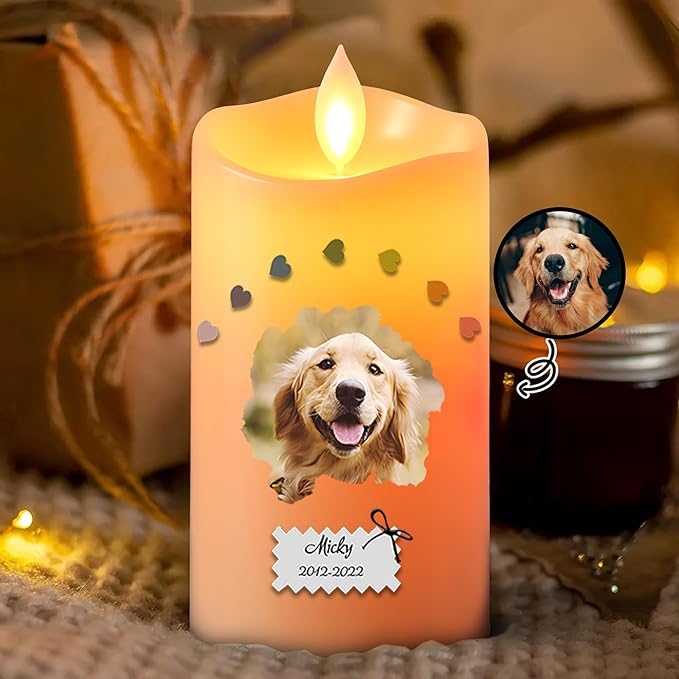 Custom LED Candle for Pet Memorial – Personalized Dog Loss Gift, Flickering Battery Tribute Candle, Electric Flameless Sympathy Gift