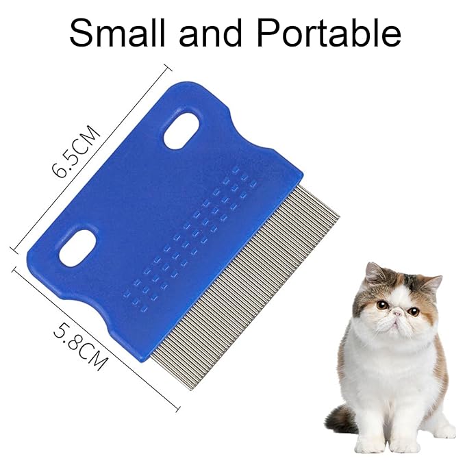 Stainless Steel Pet-Combs for Cats and Dogs, Fine Tooth Grooming Tool, Anti-Flea Combs with Non-Slip Handle, Tear Stains Remover, Blue