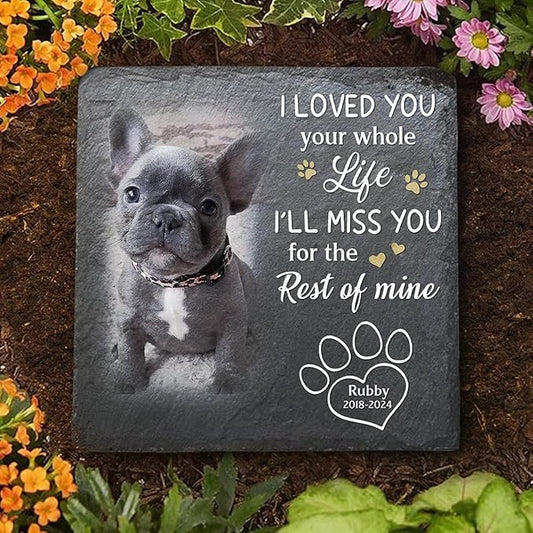 Wrappiness Pet Memorial Stone - I Loved You Your Whole Life, Personalized Dog Memorial Gifts, Remembrance Condolences Bereavement Gifts for Loss of Pet Custom Photo (Square 01, Stone)
