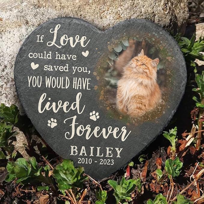 Heart Shaped Pet Headstone Marker with Cat Paw Print, Quote Options - Fit with Loss of Your Emotional Support Pets, Memorial Gifts for a Beloved Dog Outdoor & Indoor Decor