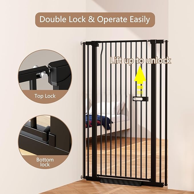 61" Extra Tall Dog Gate Indoor for Doorways, 30.1-33.8" Wide Auto Close Cat Pet Gate Indoor for Stairs, No Drilling High Pressure Mounted for Hallways/Kitchen, Narrow Bar Spacing, Black