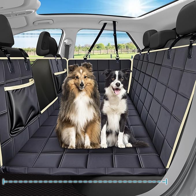 Lassie Back Seat Extender for Dogs Hard Bottom Waterproof Dog Hammock for Car, Heavy Duty Antislip Dog Car Seat Cover for Back Seat, Universal Pet Car Travel for Kids, Dogs (Deep Black, Standard)