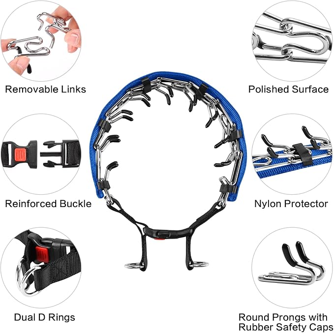 YDDHHB Dog Prong Training Collar with Nylon Cover Comfort Tips and Quick Release Snap Buckle, Dog Classic Collar and Dog Leash