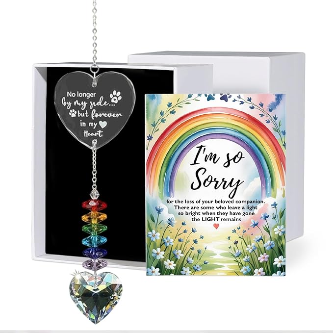 Memorial Sympathy Gift Box for Dog Loss - Pet Memorial Clear Crystal Ball Grief Suncatcher for Loved One, Thoughtful Dogs Remembrance, Rainbow Maker, Hanging Ball Prisms Gifts (Memorial Suncatcher)